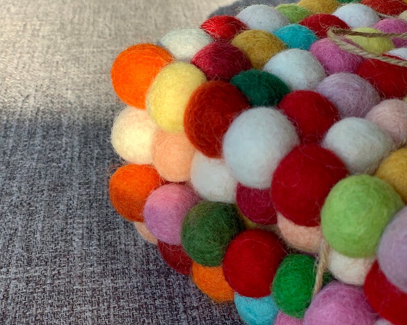 Rainbow Felted Trivet Felt Ball Trivet Wool Felt Potholder Etsy