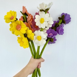 Felted Flowers Long Stem, Handmade Artificial Flowers, Wool Felt Flowers, Felt Flower Bouquet, Floral Gift, Flower Arrangement, Home Decor
