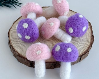 Handmade Wool Felt Mushroom, Purple or Pink Toadstool, Woodland Decor