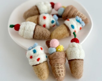 Felt Ice Cream Cone, Three Colors, Wool Felted Ice Cream, Felt Food, Craft Supplies for Making Baby Garland, Ornament, Pin, Bag Charm