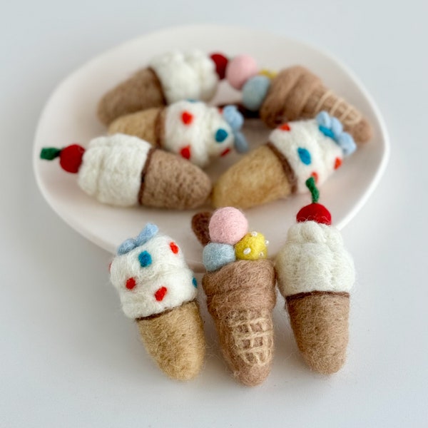 Felt Ice Cream Cone, Three Colors, Wool Felted Ice Cream, Felt Food, Craft Supplies for Making Baby Garland, Ornament, Pin, Bag Charm