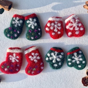 Felted Socks, Felted Mittens, Needle Felted Socks, Wool Felt Mittens, Holiday Decor, Christmas Decoration, Wool Felt Shapes