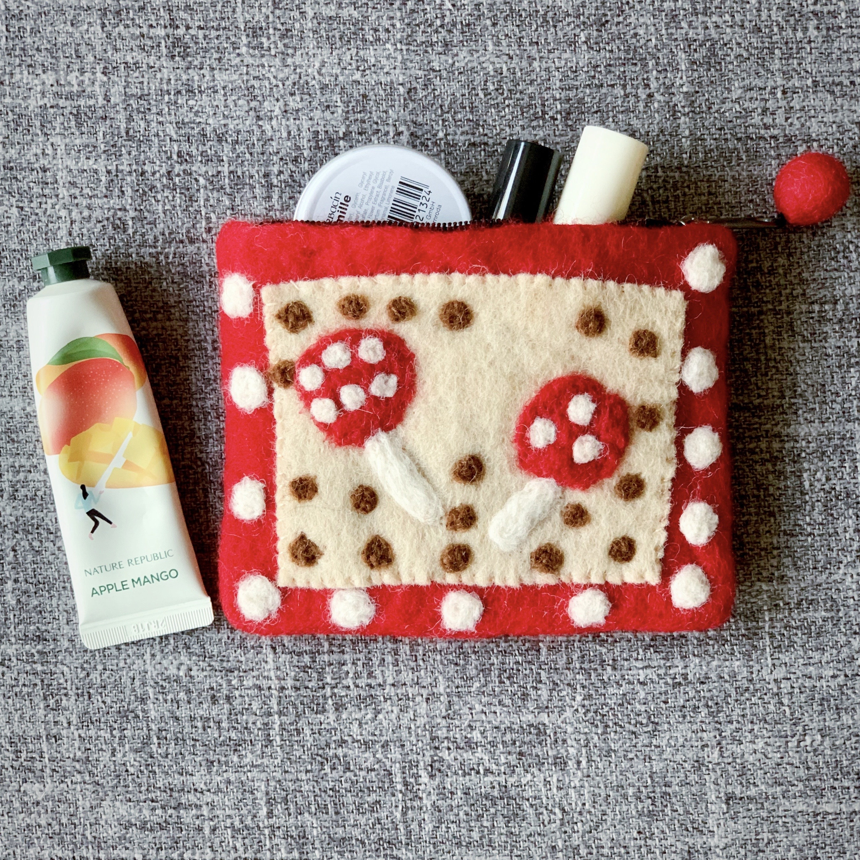 Mushroom Wool Felt Cosmetic Bag Felted Bag Felted Makeup Etsy