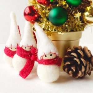Felted Snowman, Wool Felt Snowman, Snowman with Pointed Hat and Red Scarf, Christmas Decoration, Snowman Decor, Felted Shape