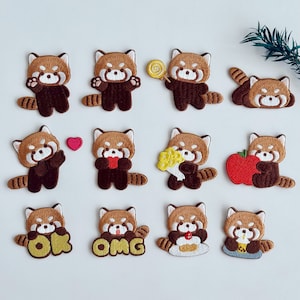 Red Panda Patches, 12 Styles, Embroidered Animal Patches, Self Adhesive Patches, Sew on Patches, DIY Patches, Patch for Gift DIY