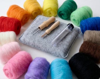 Needle Felting Starter Tool Kit with Wool Roving, Felting Pad and Needles