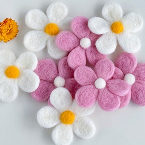 Fleurs en feutre, Marguerites en feutre, Fleur en feutre aiguilleté, Fleurs en feutre de laine pour faire une guirlande, Ornement, Barrette à cheveux, Décoration d'intérieur, Fournitures créatives