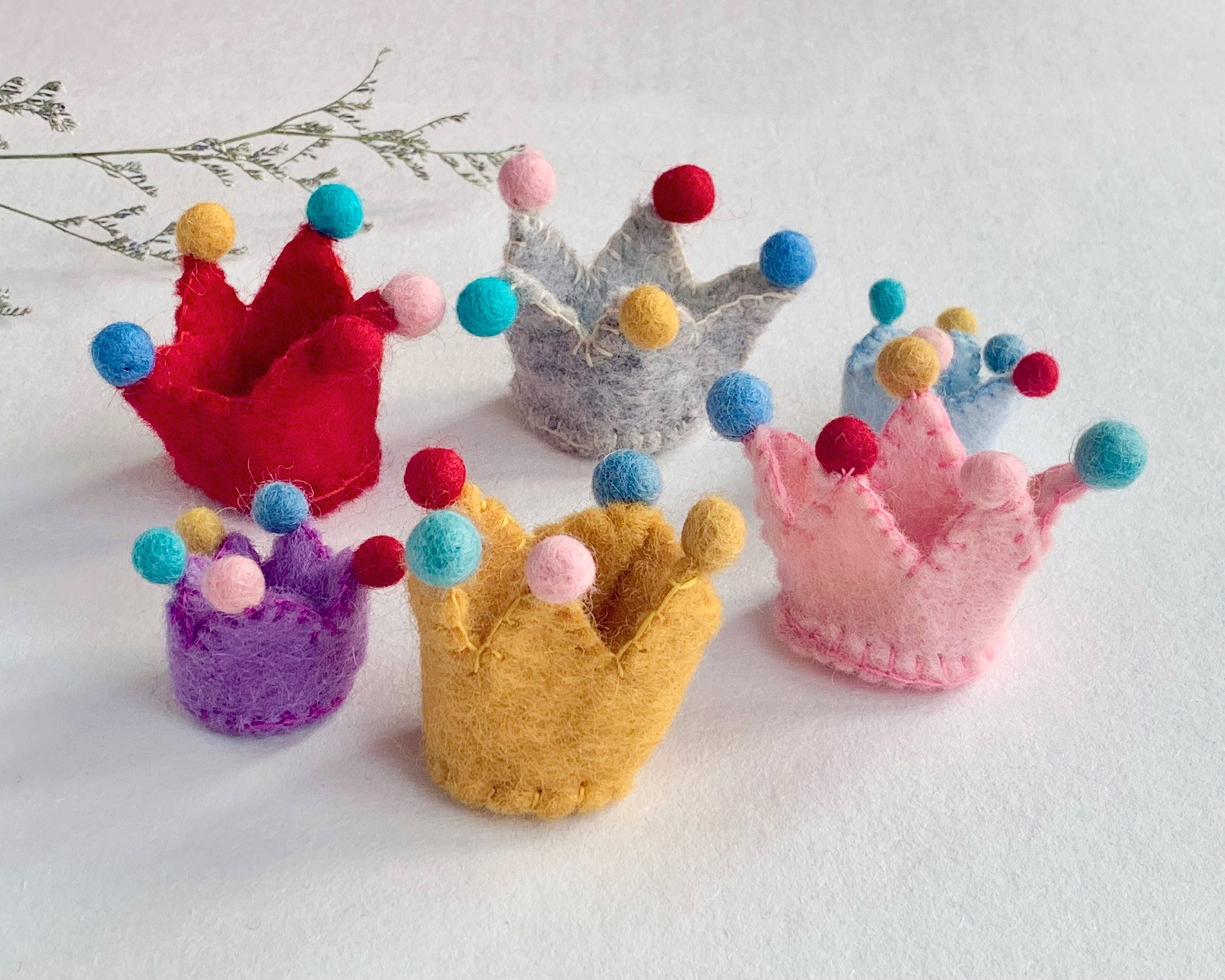 Handmade Felted Crown with Pom Poms, Craft Supply