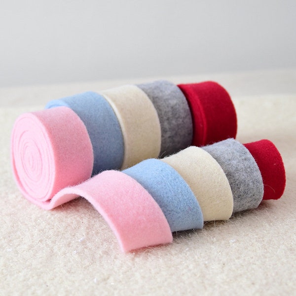 Wool Felt Ribbon, 9 Colors, Wool Ribbon Rolls, Felted Ribbon, Woolen Ribbon, Holiday Decoration, 1.6''x2.2yd, Home Decor