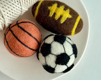 Felted Wool Sports Balls, Handmade Soccer, Basketball, Football