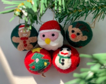 Needle Felted Ball Ornaments, 2'', Felt Christmas Ornaments, Needle Felt Christmas Balls, Felted Ornaments, Christmas Decor