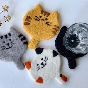 Cat Coasters, Felted Coasters, Felted Cat Coaster, Wool Felt Coaster, Coasters Set, Handmade Drink Coasters, Tea Coaster, Holidays Gift