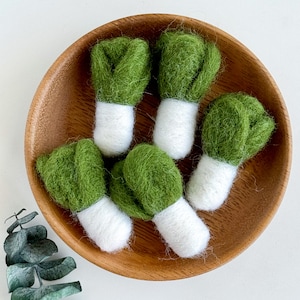 Felted Green Vegetable, Felted Bok Choy for Making Garland, Baby Mobile, Brooch, Earrings, Fridge Magnet, Gifts for Vegetarians