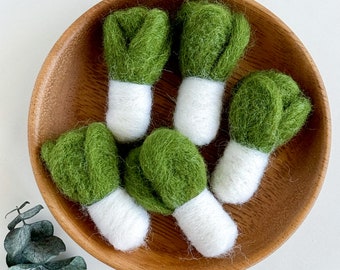 Felted Green Bok Choy, Handmade Wool Vegetable for Garland or Mobile
