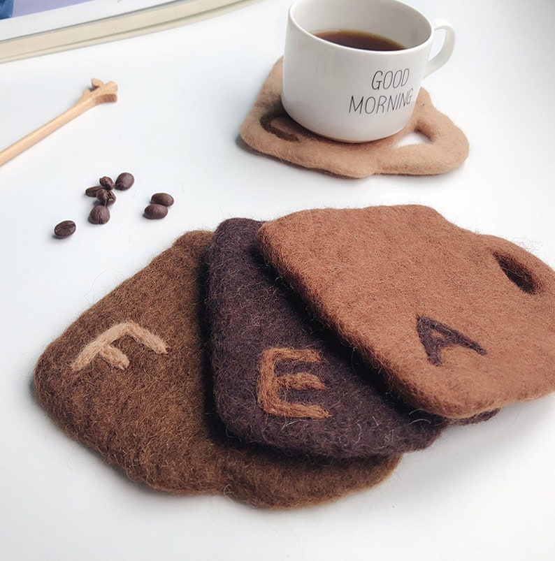 Wool Felting Coaster Kitchen Decoration Cup Felted Coaster Teacup Mat Coasters Set Table Decor Wool Felt Coasters Gift for Her