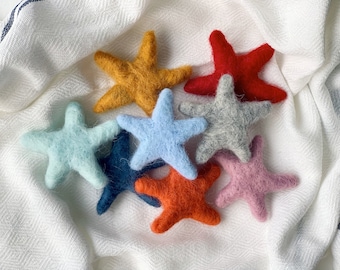 Felted Sea Star, 10 Pcs, Felt Starfish, Wool Felt Sea Star, Needle Felted Star, Sea Star Decor, Felted Shape, Felt Accessories
