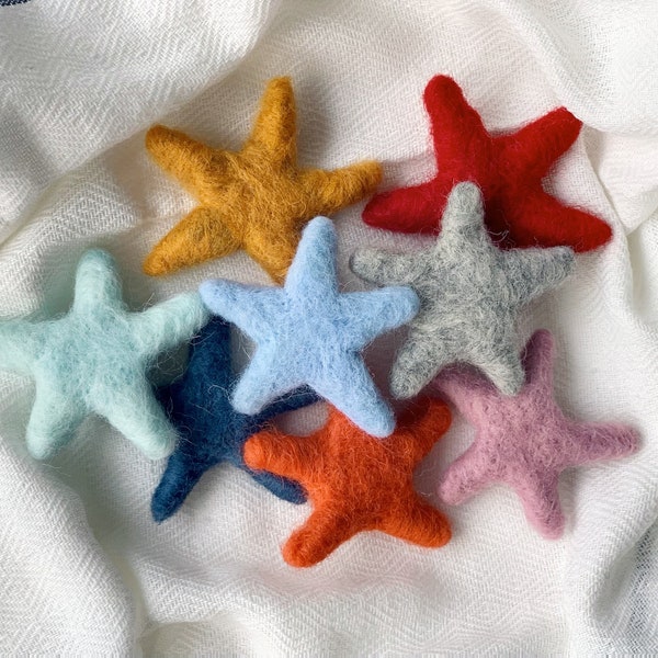 Felted Sea Star, 10 Pcs, Felt Starfish, Wool Felt Sea Star, Needle Felted Star, Sea Star Decor, Felted Shape, Felt Accessories