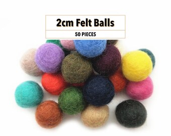 Felt Balls, 2cm, 50 Pcs, Pom Poms, Wool Felt Balls, Felted Balls, Felt Ball Garland, Solid Wool Felt Balls, Felt Beads, 30 Colors