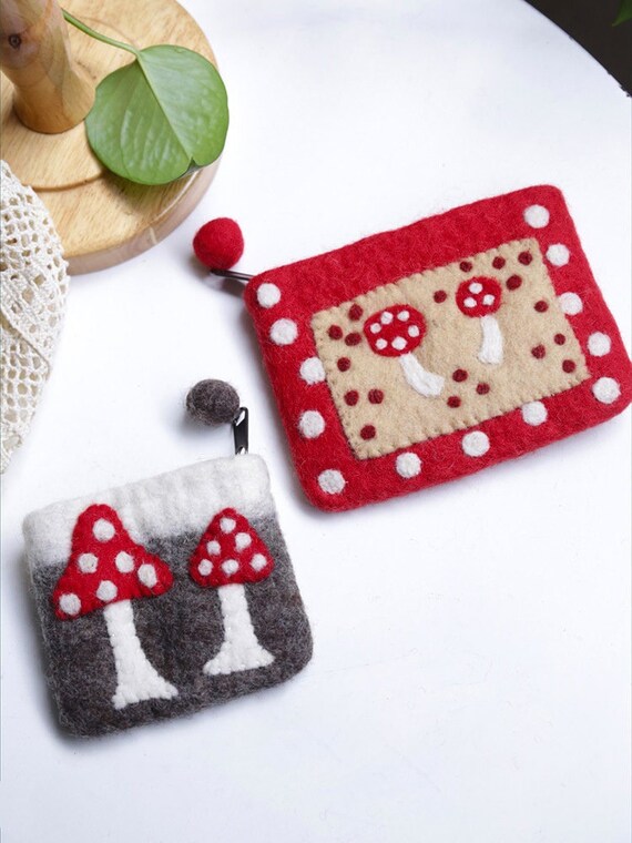 Mushroom Wool Felt Cosmetic Bag Felted Bag Felted Makeup | Etsy