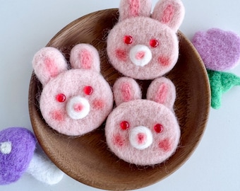 Felted Pink Rabbit, Felt Bunny, Needle Felted Rabbit Head for Making Hair Clips, Brooch, Garland, Baby Mobile, Woodland Nursery Decoration
