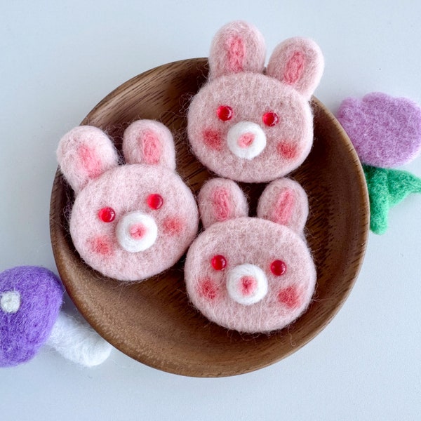 Felted Pink Rabbit, Felt Bunny, Needle Felted Rabbit Head for Making Hair Clips, Brooch, Garland, Baby Mobile, Woodland Nursery Decoration