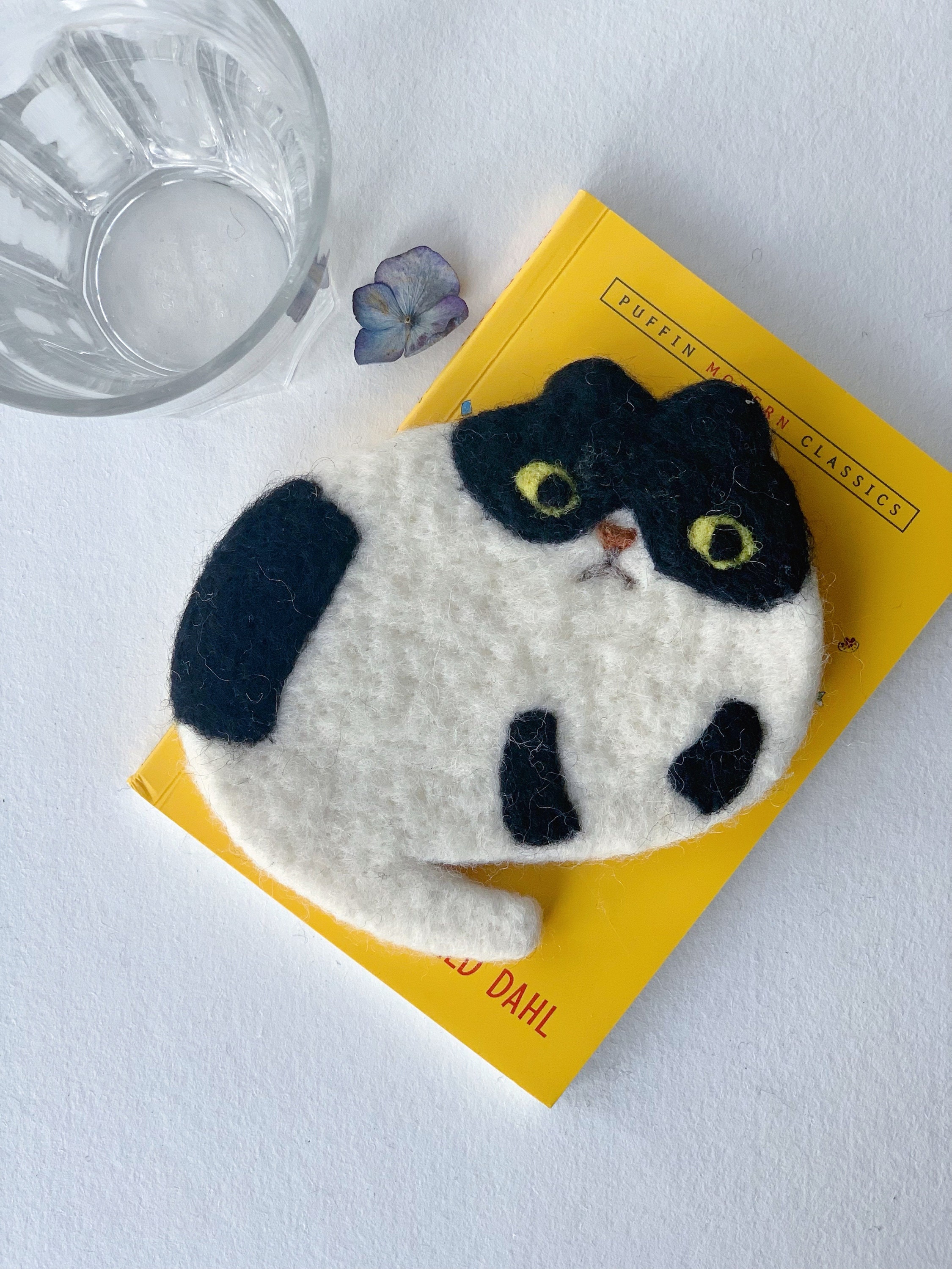 Cat Coasters Black and White Cat Coasters Felted Cat Etsy