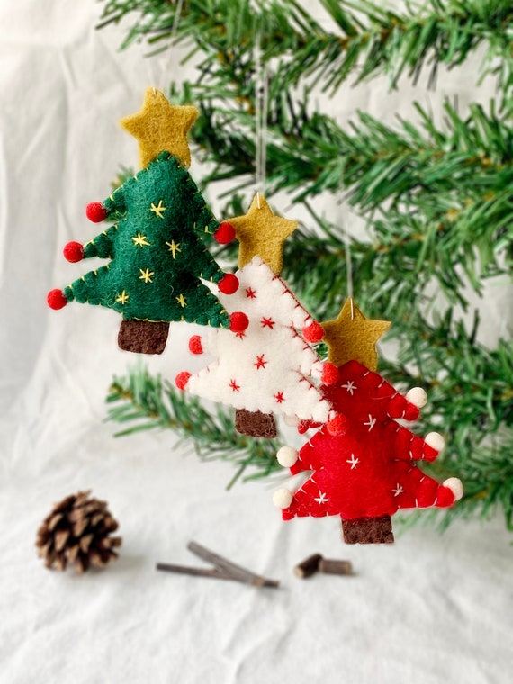 Mini Christmas Tree Ornaments - Handcrafted - 3 Felted Wool – Make & Made  Fiber Crafts