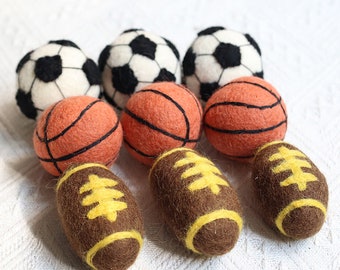 Felted Sports Balls, 3 Styles, Felt Basketball, Football, Soccer, American Football, Craft Supplies for making Ornament, Keyring, Bag Charm