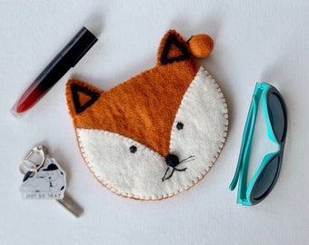 Felted Fox Coin Purse, Wool Felt Cosmetic Bag, Felt Zipper Bag, Felted Makeup Pouch, Felted Bag, Mother's Day Gift, Gift for Her