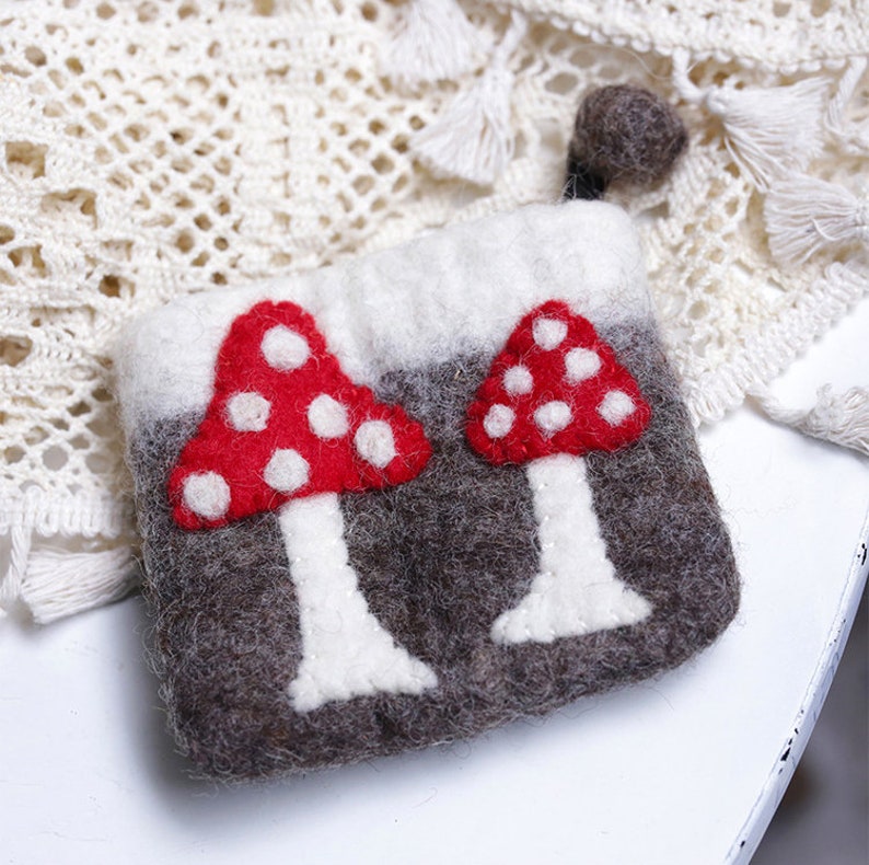 Mushroom Wool Felt Cosmetic Bag Felted Bag Felted Makeup Etsy