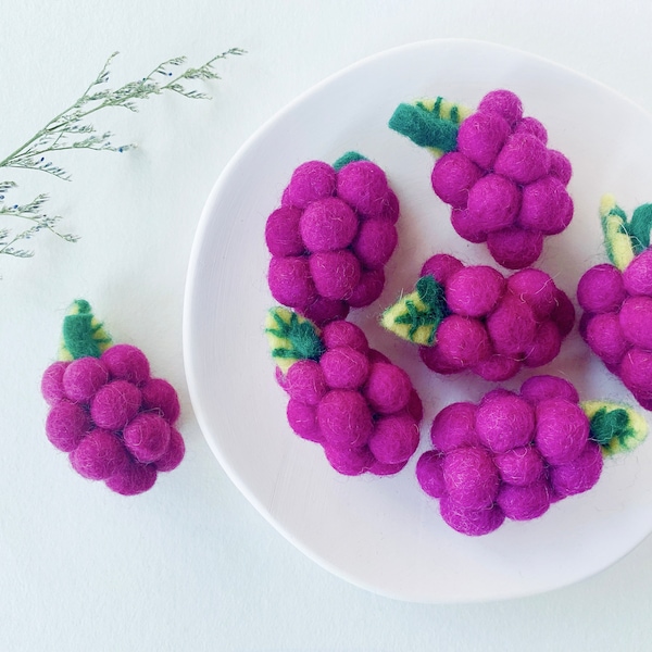 Felted Grapes for making Fruit Brooch Hair Clip Garland Home Decoration Ornaments, Felted Play Food for Game Kitchen Preschool Classroom