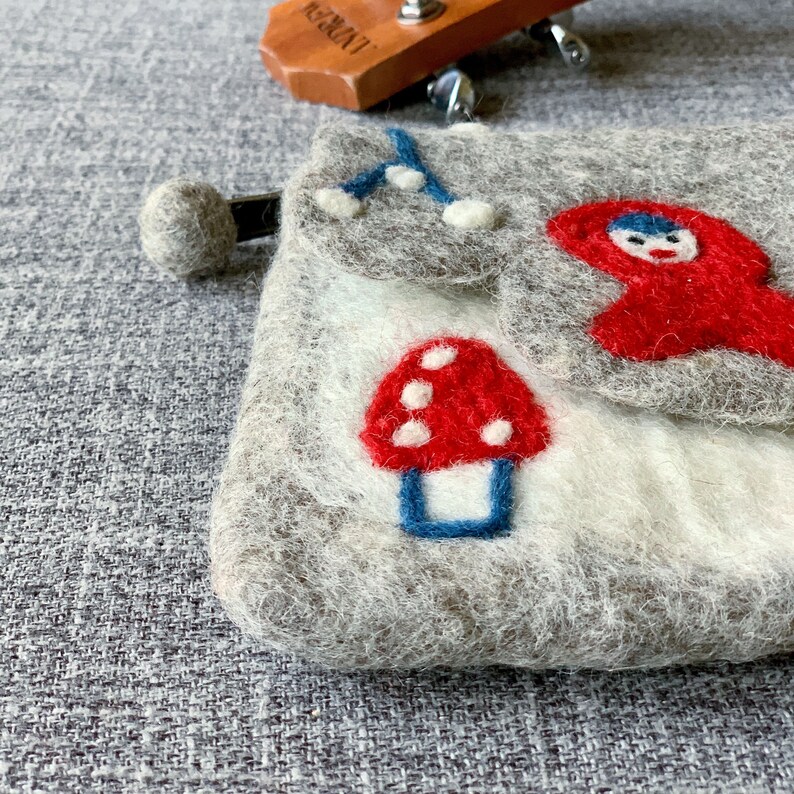 Little Girl and Mushroom Wool Felt Cosmetic Bag Felted Bag Etsy