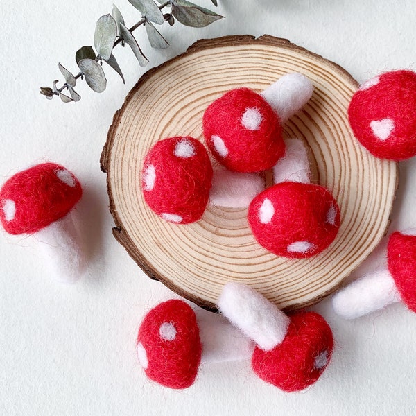 Felted Mushrooms, Felt Toadstool for Making Earings, Garland, Phone Charms, Bag Decor, Hair Clip, Woolen Mushroom, Mushroom Decor, Play Food