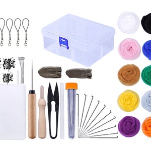 Nadelfilz-Set für Anfänger, 64 Stück, Wollfilz-Starterset, Wollfilzzubehör, Filznadel, Kammzugwolle, DIY Kit, Selbermachen