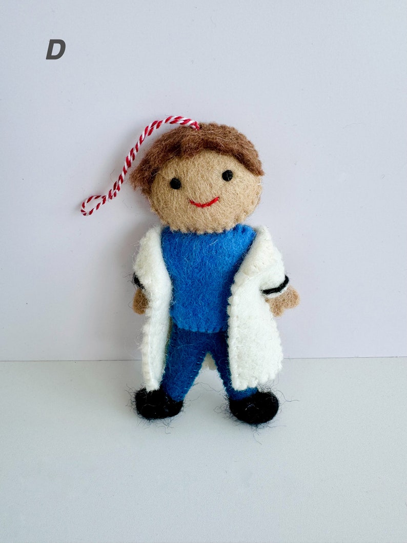 Felted Career Dolls, Wool Felt Doctor Ornament, Felted Nurse Ornament