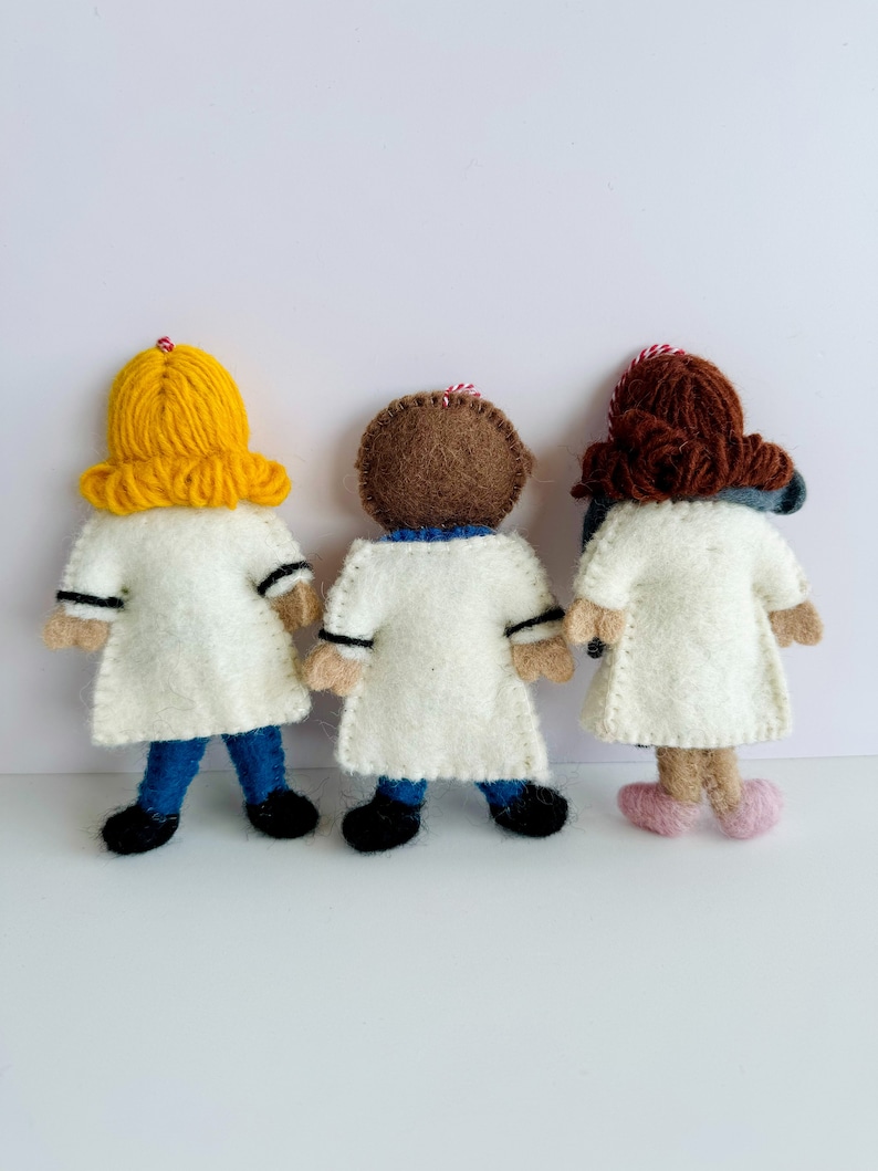 Felted Career Dolls, Wool Felt Doctor Ornament, Felted Nurse Ornament