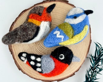 Handmade Needle Felted Bird Brooch, Wool Pin