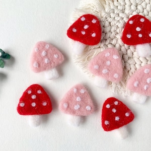 Felt Mushrooms, 2 Colors, Felt Toadstool for Making Hair Clip, Brooch, PomPom Garland, Home Decor, Wool Felt Mushroom, Mushroom Decor