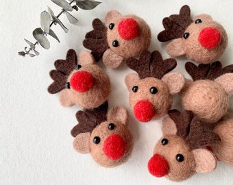 Felted Reindeer 10 Pcs, Felted Rudolph, Felted Accessories, Needle Felted Reindeer, 3cm Felt Reindeer Head, Christmas Decor