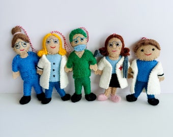 Felt Career Dolls, Wool Felt Doctor Ornament, Felted Nurse Ornament, Role Play Toys, Gifts for Doctor and Nurse