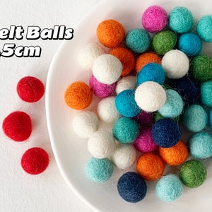 Pompon in feltro, 1,5 cm, 50 pezzi, Pompon, Pompon in feltro di lana, Palline in feltro, Ghirlanda di palline in feltro, Pompon in feltro di lana, Perline in feltro, 30 colori
