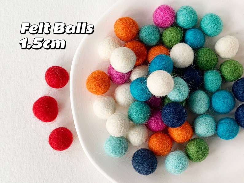 Felt Balls, 1.5cm, 50 Pcs, Pom Poms, Wool Felt Balls, Felted Balls, Felt Ball Garland, Solid Wool Felt Balls, Felt Beads, 30 Colors image 1
