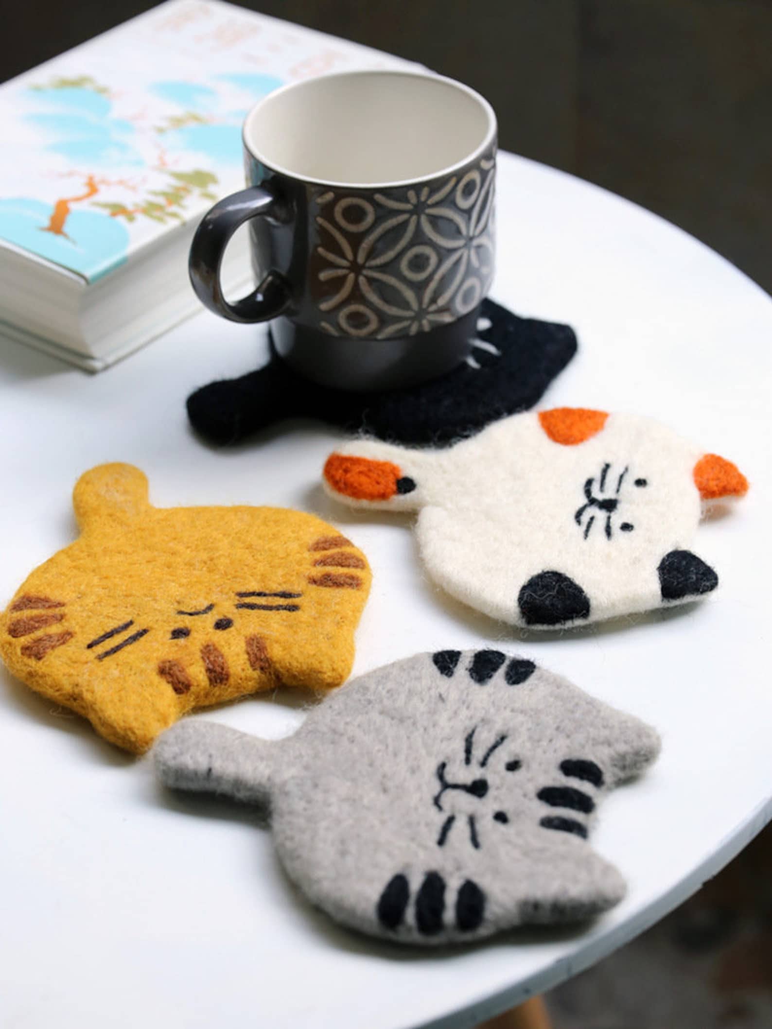 Cat Coasters Felted Coasters Felted Cat Coaster Wool Felt Etsy UK