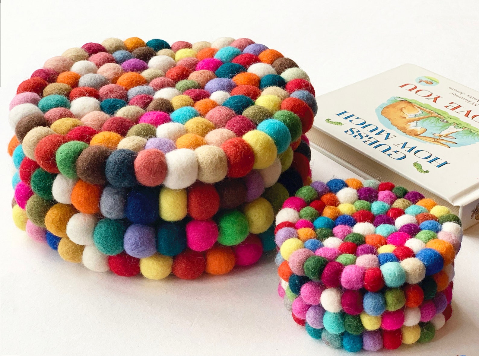 Rainbow Felted Trivet Felt Ball Trivet Wool Felt Potholder Etsy