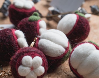 Felted Mangosteen, Needle Felt Mangosteen, Wool Felt Ornament, Felted Play Food, Felting Fruit, Felt Shape, Felt Accessories, Woolen Fruit