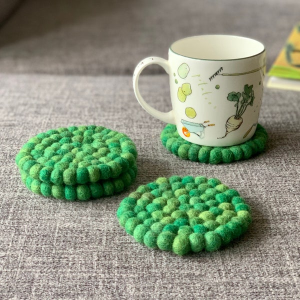 Multicolor Coasters, 4 PCs, Felt Ball Coaster Set, Felt Coasters, Wool Felt Coaster, Felted Coaster, Tea Coaster, Size 10 cm each