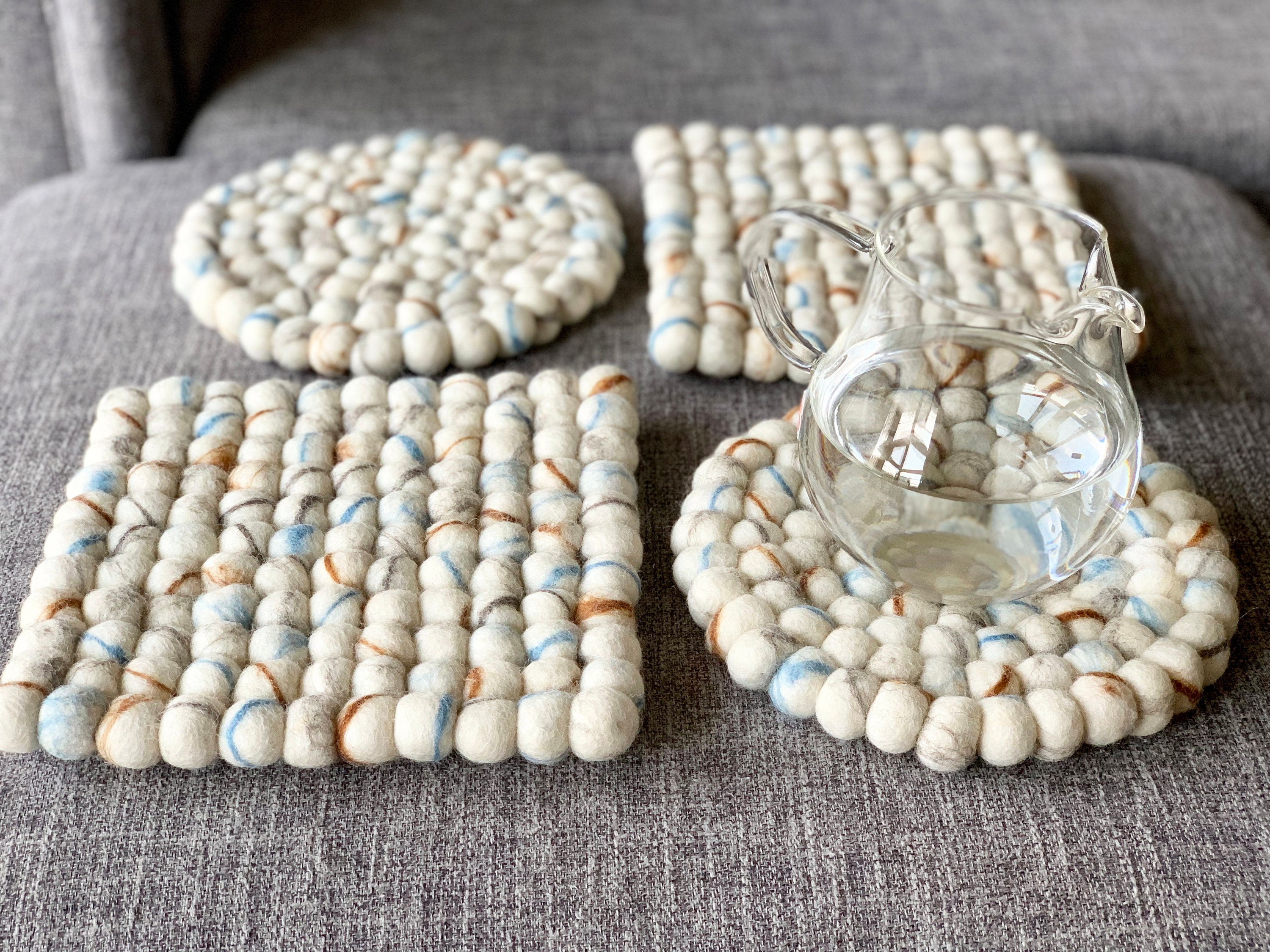 Mable Pattern Felted Potholder Felt Ball Trivet Wool Felt Etsy