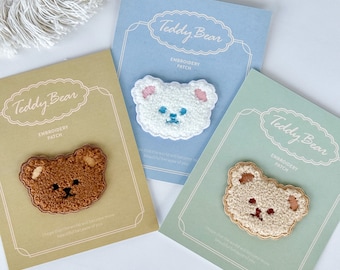 Teddy Bear Patch, 3 Colors, Chenille Animal Patches, Iron on Sew on Patches, Bear Appliques, DIY Patches, Bear Decor, Patch for Gift DIY