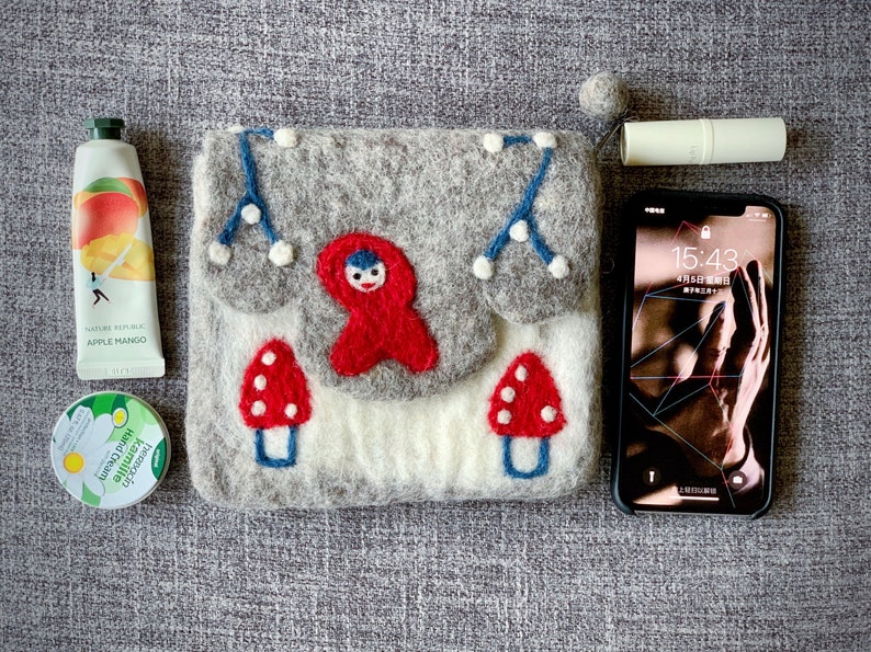 Little Girl and Mushroom Wool Felt Cosmetic Bag Felted Bag Etsy