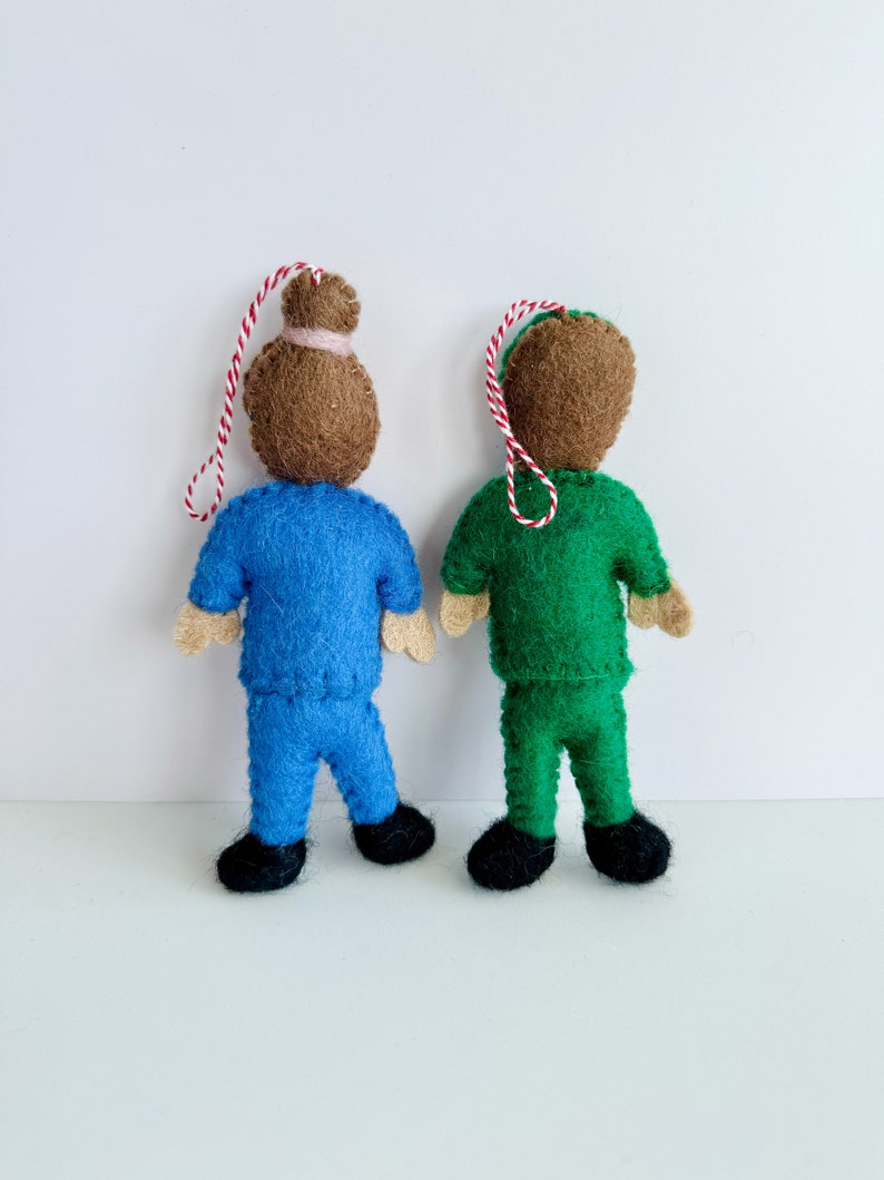 Felted Career Dolls, Wool Felt Doctor Ornament, Felted Nurse Ornament
